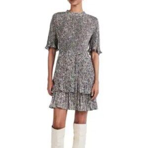 NEW DEREK LAM 10 CROSBY Samantha Pleated A Line Dress Sage/Multi